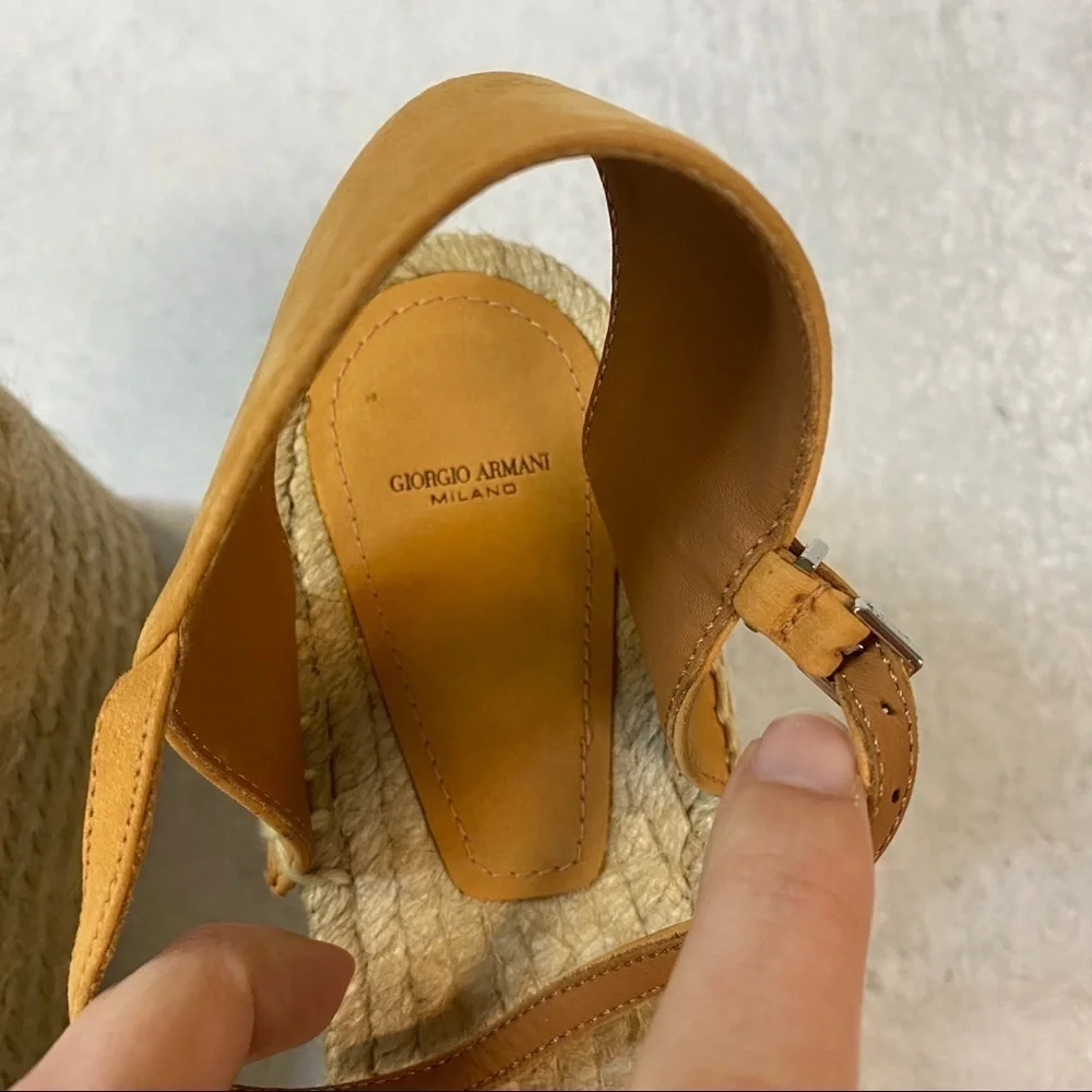 NIB‎ Giorgio Armani Lattice Platform Espadrille 38.5 Camel Sandal